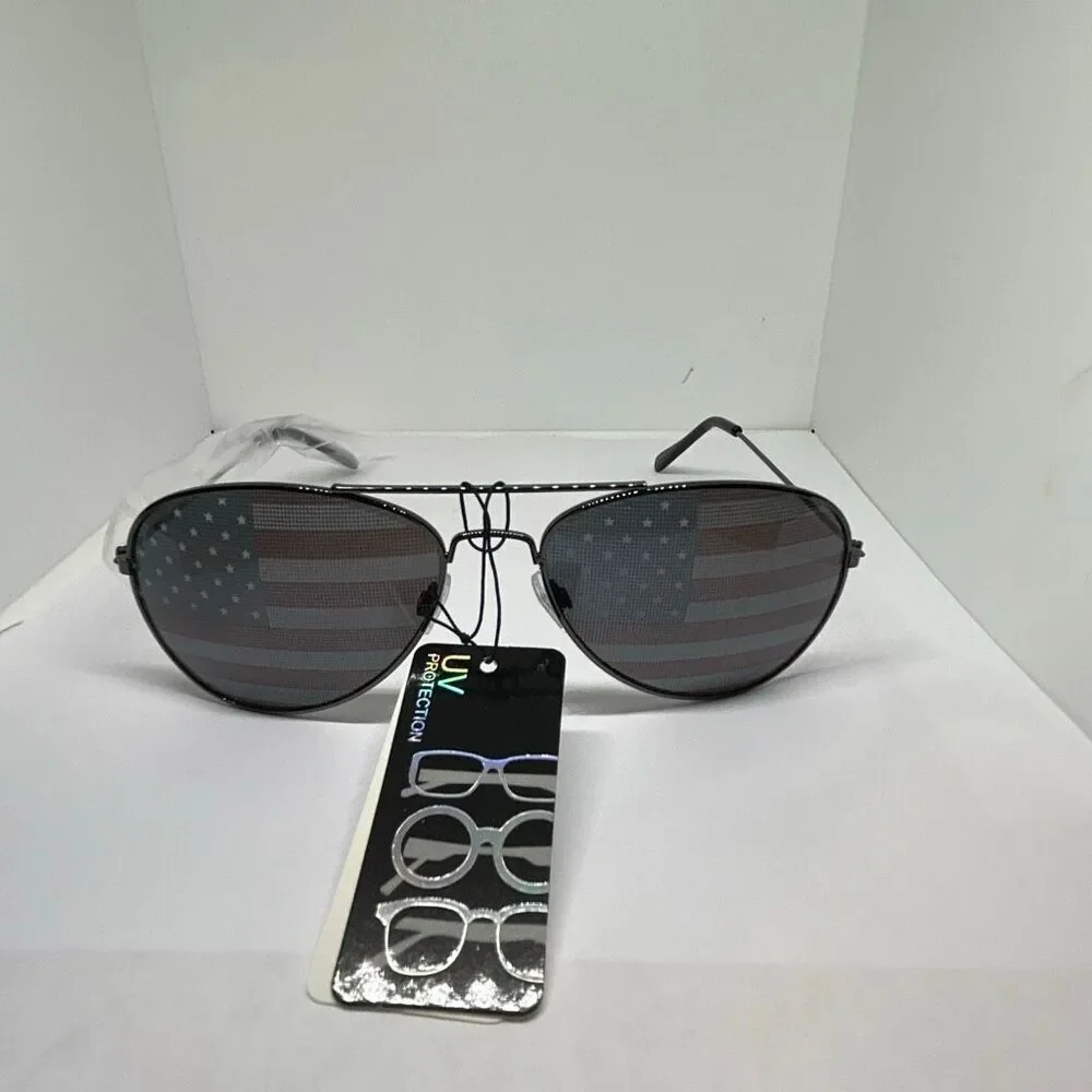 Patriotic Aviator Sunglasses American Flag Lens UV Protection Unisex